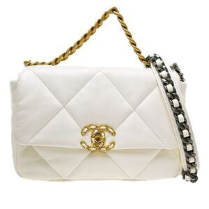 Chanel 19 Flap Quilted Leather White Calfskin Handbag
